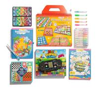 abeec Travel Games for Ages 8-12, 6 Piece Pack with Handheld Electronic Game Console, Mini Magnetic Games, Puzzle Books, Scented Gel Pens and Journal, Older Kids Travel Activities