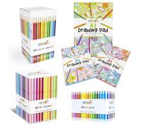 abeec Ultimate Kids' Art Bundle | 100 Felt Tip Pens, 144 Wax Crayons, 180 Colouring Pencils, 3-Pack Drawing Paper (2X A4, 1x A3) | Complete Creative Set for Children’s Arts & Crafts