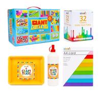 abeec Ultimate Kids Craft Box Bundle | Arts and Crafts Set with 32 Colour Glitter Glues, 500ml PVA Craft Glue, 50 Sheets A4 Coloured Card and 6 Craft Trays | Birthday Gift for Boys and Girls Ages 3+