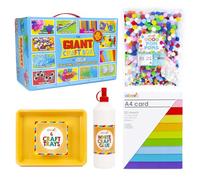 abeec Ultimate Kids Craft Bundle | Giant Craft Box with 6 Stackable Trays, 1000 Pom Poms, A4 Coloured Card and Craft Glue | 1000+ Pieces | Ages 5 to 12 | School Holiday Activity Set