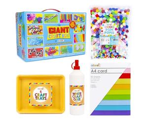 abeec Ultimate Kids Craft Bundle | Giant Craft Box with 6 Stackable Trays, 1000 Pom Poms, A4 Coloured Card and Craft Glue | 1000+ Pieces | Ages 5 to 12 | School Holiday Activity Set