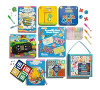 abeec Ultimate Travel Games Pack, 9 Piece Mega Activity Set for Ages 6+, Handheld Electronic Game, Magnetic Games, Cards, Puzzle Books, Gel Pens and Journal, Family Travel Entertainment