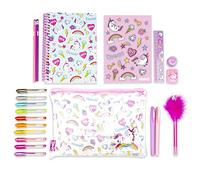 abeec Unicorn Stationery Set - A5 Notebook, Clear Pencil Case & Unicorn Gifts for Girls - Includes Pen, Gel Pens, Ruler, Pencils & Stickers