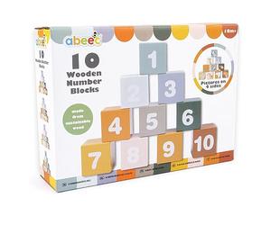 abeec Wooden Number Blocks for Babies and Toddlers - 10 Sustainable Montessori Stacking Cubes - Early Learning Toy for Counting, Animals and Nature - Educational Wooden Toy for 18 Months Plus