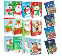 abeec XL Christmas Bags Bulk Pack - 16 Extra Large Gift Bags with Tags - Assorted Character & Traditional Designs - 33 × 46 × 12 cm