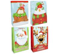 abeec XL Christmas Bags with Tags - Pack of 4 Extra Large Character Designs - 33 × 46 × 12 cm - Reusable Paper Bags for Christmas Presents