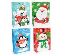 abeec XL Christmas Bags with Tags - Pack of 4 Extra Large Festive Animal Designs - 33 × 46 × 12 cm - Reusable Christmas Wrapping Bags