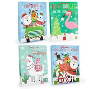 abeec XL Christmas Bags with Tags - Pack of 4 Extra Large Novelty Character Designs - 33 × 46 × 12 cm - Reusable Paper Bags for Presents