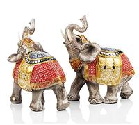 ABEESEA Wealth Lucky Elephant Figurine with Trunk Up Elephant Statue Collectible Figurines Perfect for Home Decor Gift,Golden and red