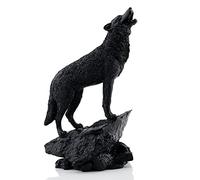 ABEESEA Wildlife Howling Wolf Statue and Figurine Black Wolf Sculpture for Home Decor