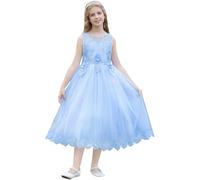 ABEHIK Girls Maxi Prom Dresses Embroidered Evening Gown Dresses for Holiday Party Princess Gradient Tulle Dress for Kids 3-13Year Blue 140 (7-8Y)