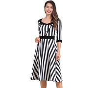 ABEHIK Women 1950s Vintage Retro Dress 3/4 Sleeve A Line Swing Dresses Audrey Hepburn Style Outfit Formal Cocktail Midi Dress, Black White, L