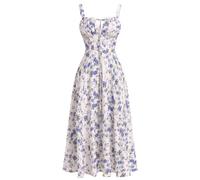 ABEHIK Women Elegant Floral Dress for Holiday Spaghetti Strap Wedding Guest Dresses for Lady Casual Spring Summer Beach Sun Dress