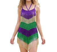 ABEHIK Women's Fringe Dress, Glitter Dress for Open Air Festivals, Green, M