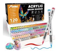 ABEIER 120 Colours Acrylic Paint Pens for Adults, Soft Brush Tip，Acrylic Paint Markers for Colouring，Rock Painting, Wood, Stone, Canvas, Glass, Fabric, Eggs, and DIY Crafts Art Supplies