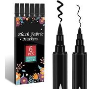 ABEIER 6 Black Fabric Marker-Dual Tip Fabric Pens,Fabric Markers Pens Set Washable Resistant Fabric Paint Pens Permanent for Cothes Personalizing Shirts Bags Hats Canvas