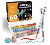 ABEIER 60 Colours Acrylic Paint Pens for Adults, Soft Brush Tip，Acrylic Paint Markers for Colouring，Rock Painting, Wood, Stone, Canvas, Glass, Fabric, Eggs, and DIY Crafts Art Supplies
