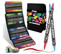 ABEIER Acrylic Paint Pens 120 Colors, Dual Tip Acrylic Markers with Brush & Fine Tips for Rock Painting, Wood, Glass, Canvas, Ceramic - Quick Dry, Non-Toxic, Ideal for Artists, Beginners & DIY Crafts
