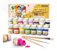 ABEIER Fabric Paint,16 Colours ×20ml Acrylic Textile Paint Permanent for T-Shirt, Shoes, Bag, Jeans,Washproof Textile & Fabric Paint Set with 3 Brushes,No Heating Need