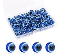 Abeillo 100 PCS Blue Evil Eye Beads for Jewelry Making, 10mm Evil Eye Charms Handmade Resin Round Bead Evil Eye Spacer Beads Charms for Bracelets Necklace Craft Making