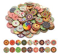 Abeillo 100PCS Wooden Buttons for Crafting, Assorted Vintage Round Knitting Buttons Mixed Wooden Flower Buttons for Sewing DIY Crafts Decorative (20 mm)