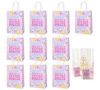 Abeillo 10th Bithday Party Favor Bags, 10 Pack In My Double Digits Era Gift Bags with Handles, Double Digits Goodie Treat Candy Gift Bag for Girls 10 Year Old Birthday Party Decorations