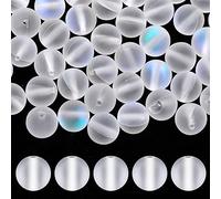Abeillo 110Pcs Matte Aurora Crystal Glass Beads, 8MM/6MM White Glitter Round Glass Beads Frosted Crystal Glass Beads Refractive Glow for Jewelry Making Crafts DIY
