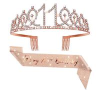 Abeillo 11th Birthday Sash and Tiara for Girls, Rose Gold Birthday Crown 11 & Fabulous Decoration Satin Sash 11th Birthday Gifts for Happy 11th Birthday Party Favor Supplies (11th)