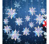 Abeillo 12 PCS 3D Snowflake Hanging Decorations Glitter Frozen Snow Flakes Ornaments for Christmas Tree Decoration Winter Wonderland Frozen Holiday Party Decorations