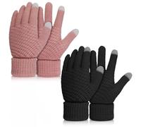 Abeillo 2 Pairs Women's Winter Warm Touchscreen Gloves, Thermal Knit Soft Fleece Lined Gloves Winter Texting Gloves Elastic Cuff Anti-Slip Gloves (Black, Pink)