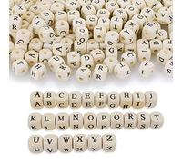Abeillo 260 PCS Square Wood Letter Beads for Bracelets, 10x10mm A-Z Sorted, White Cube Wooden Alphabet Spacer Beads Bulk for Jewelry Making