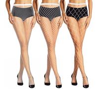 Abeillo 3 Pairs Women's Fishnet Stockings, Stretchy Footless Fishnet Tights Thigh High Waist Fish Nets Leggings Pantyhose for Women, White