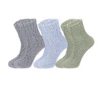 Abeillo 3Pairs Womens Fuzzy Socks Soft Cozy Fluffy Slipper Socks, Winter Warm Plush Home Sleeping Socks don't Shed Lint, Mid-Calf Coral Fleece Home Slipper Warm Socks (Green, Blue, Grey)