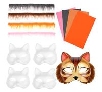 Abeillo 4 Pack DIY Therian Mask Kit - Blank Cat Masks with Fur and Felt Sheet, Furry Animal Mask to Paint, Dress Up Costume Accessories for Halloween Christmas Cosplay Party
