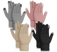 Abeillo 4 Pairs Women's Winter Warm Touchscreen Gloves, Thermal Knit Soft Fleece Lined Gloves Winter Texting Gloves Elastic Cuff Anti-Slip Gloves (Black, Grey, Pink, Beige)