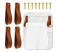 Abeillo 4 Pcs Leather Wall Hooks, Wall Hanging Straps Hanger Towel Hook, Leather Shelf Holder for Bathroom Kitchen Bedroom Nordic Boho Decor (Brown)