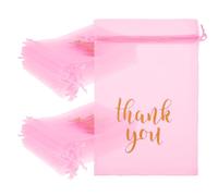 Abeillo 50 Pcs Small Thank You Gift Bags Organza Bags Small Mesh Bag with Drawstring, 4 x 6 Inch Mini Gifts Wrap Bag for Wedding Bridal Shower, Baby Shower Party Favor, Jewelry Candy (Pink)