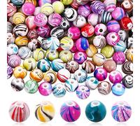Abeillo 500 Pcs Multicolor Gemstone Beads, 8mm Exquisite Patterned Glass Stone Round Spacer for Handmade Bracelets Necklace Making
