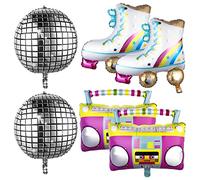 Abeillo 6 Pieces Rainbow Roller Skate Disco Ball Balloons Boombox Balloon 22 Inch Foil Balloons 80s 90s Retro Balloon for Disco Dance Party Hip Hop Theme Birthday Party