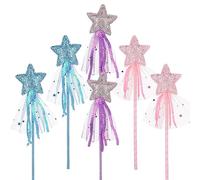 Abeillo 6Pcs Glitter Fairy Wands for Girls, Princess Star Magic Wands Fairy Dress-up Star Wand Costume Wands Kids' Costume Wand for Fairy Party Supplies 11 Inch