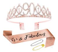 Abeillo 90th Birthday Decorations for Women - 90 Sash and Tiara, Rose Gold Birthday Sashes Crown 90 & Fabulous Sash, 90th Gifts for Party Favors