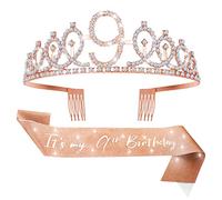 Abeillo 9th Birthday Sash and Tiara for Girls, Rose Gold Crown 9 & Fabulous Sash, 9 Decorations Girls' Birthday Gifts for 9th Party Favor Supplies