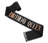 Abeillo 'Birthday Queen' Birthday Girl Sash - Black Lace Birthday Sash for Women, Party Decorations for Sweet 16, 18th 21st 25th 30th 40th 50th or Any Party (Black)