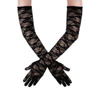 Abeillo Black Lace Gloves Women's Long Lace Gloves Floral Sheer Glove for Tea Party Dress Halloween