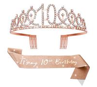Abeillo 'It's my 10th Birthday' Sash and Tiara for Girls, Rose Gold Birthday Crown 10 & Fabulous Decoration Satin Sash 10th Birthday Gifts for Happy 10th Birthday Party Favor Supplies