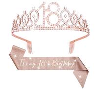Abeillo 'It's My 18th Birthday' Sash and Tiara Set for Girls - Rose Gold Crown & Fabulous Decoration Satin Sash - Party Favor Supplies and Gifts