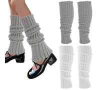 Abeillo Leg Warmers, 2Pairs Kawaii Knit Stretchy Leg Warmer for Women Leg Sculpting, Fall/Winter Womens Leg Sleeves Y2k Fashion Kawaii Accessorie (Grey&White), Grey&white, knee length