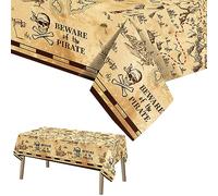 Abeillo Pirate Party Tablecloth - 130 x 220 cm Treasure Map Tablecover Plastic Rectangular Table Covers Pirate Party Decoration for Treasure Adventure Theme, Birthday Supplies
