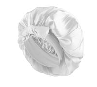 Abeillo Satin Sleep Bonnets for Women, 1PC Satin Night Sleeping Cap Soft Silk Bonnets for Sleeping, Hair Bonnet with Tie Band for Curly Hair Braid Women (White)