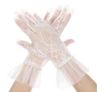 Abeillo Short Lace Gloves Women Lace Gloves with Faux Pearl Tea Party Glove for Evening Wedding Opera Prom 1920s(White)